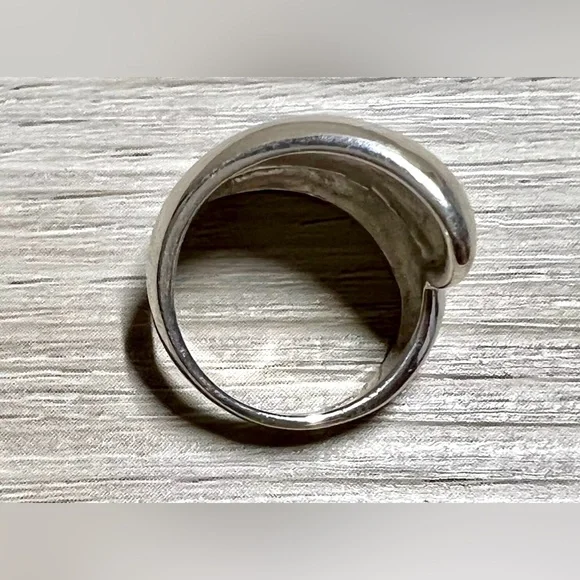 Vintage Designer MWS Sterling Silver Modernist Double Wave Wrap Ring, Size 5.5 - Picture 6 of 10